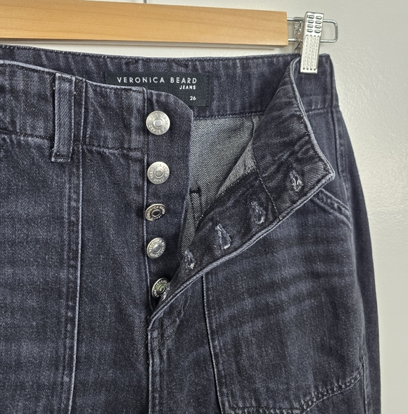 Veronica Beard Bolton Elastic Hem High Rise Washed Black Jeans W26 - Picture 9 of 16